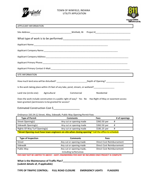First page of the Utility Application