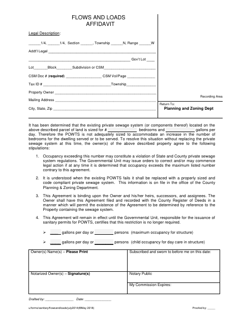 Flows and Loads Affidavit, Bayfield County form, first page