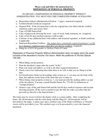 Disposition without Administration Petition — DeSoto County form, first page