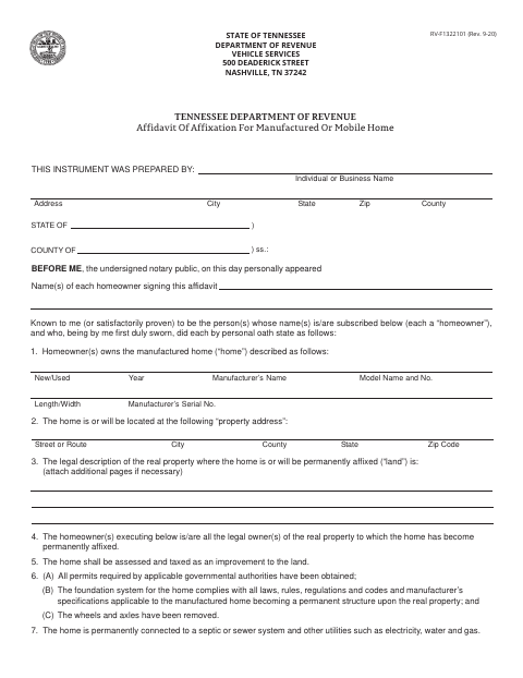 Affidavit of Affixation for Manufactured or Mobile Home, Putnam County form, first page