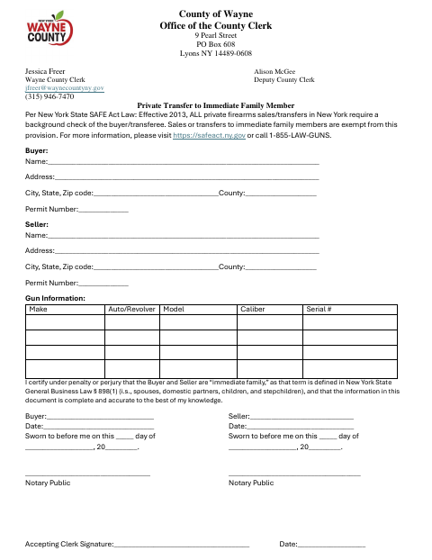 Private Transfer to Immediate Family Member, Wayne County form, first page
