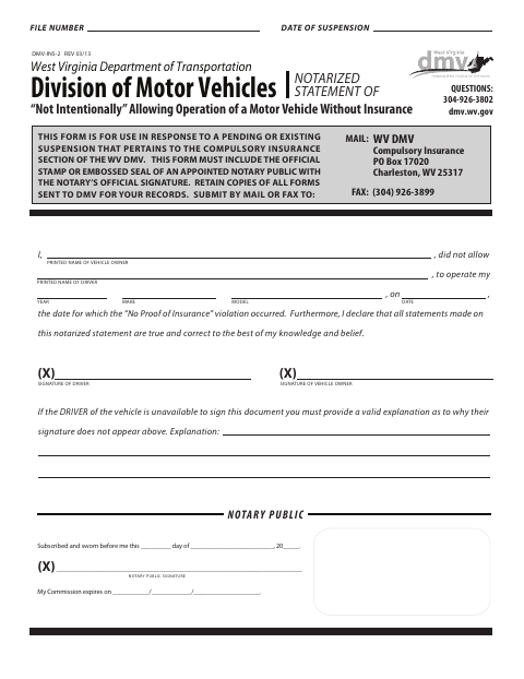 DMV-INS-2 “Not Intentionally” Allowing Operation Without Insurance first page