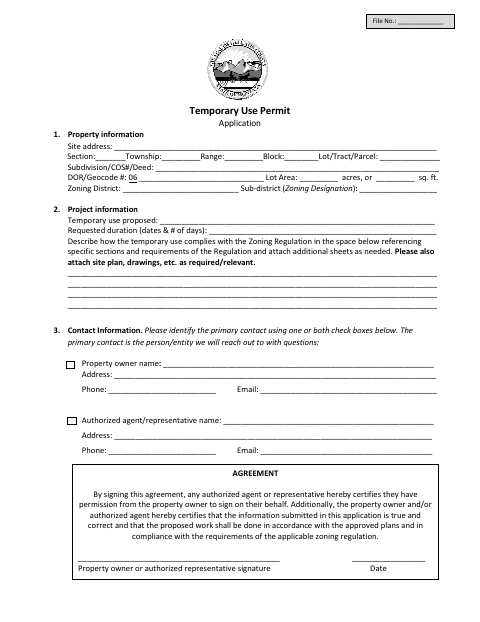 First page of the Temporary Use Application
