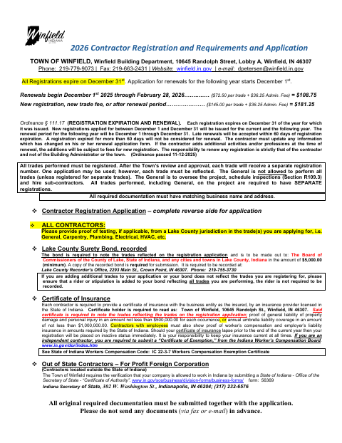 First page of the Contractor Registration Application