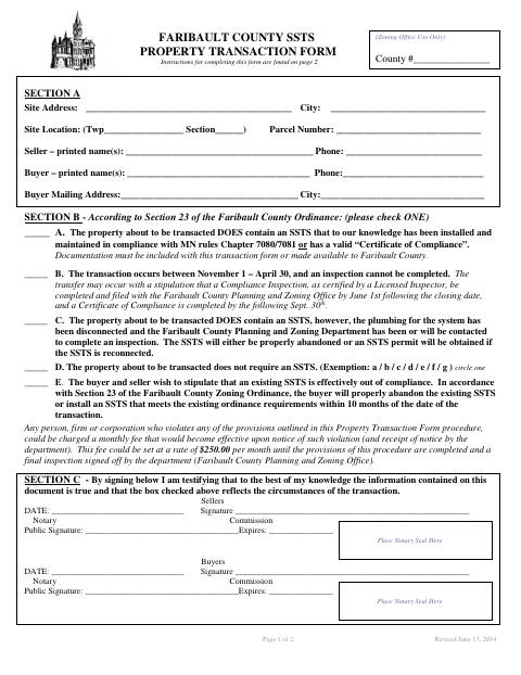 SSTS Property Transaction Form, Faribault County form, first page