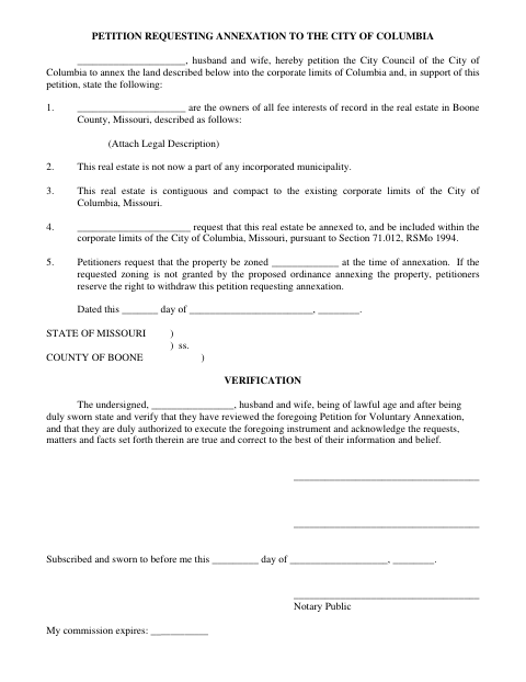 First page of the Petition Requesting Annexation