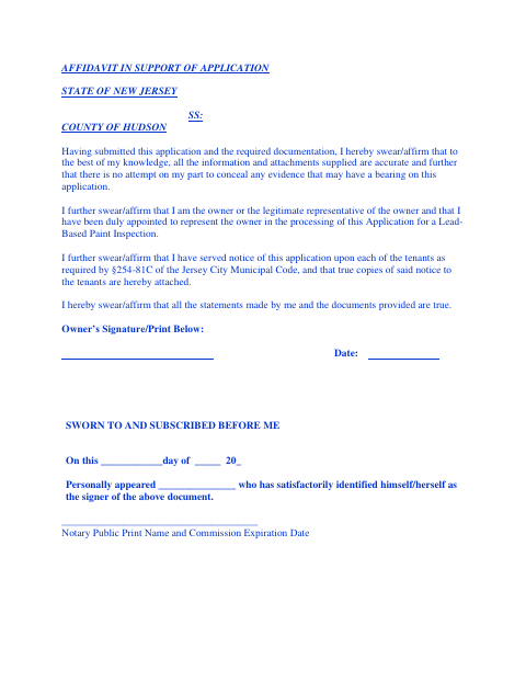 First page of the Lead Inspection Application Affidavit