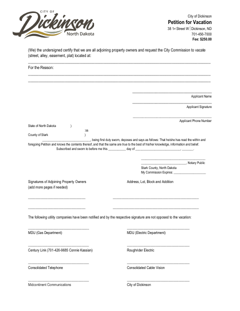 First page of the Petition for Vacation