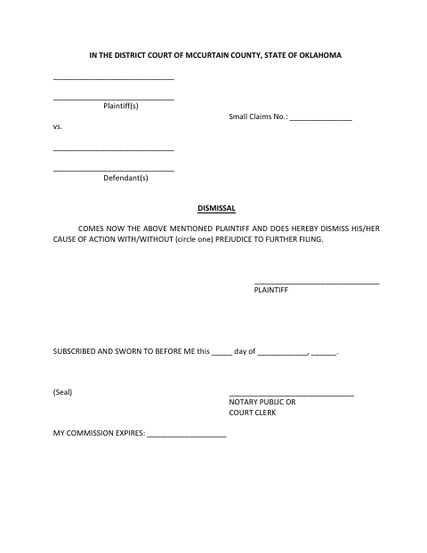 Dismissal, McCurtain County form, first page