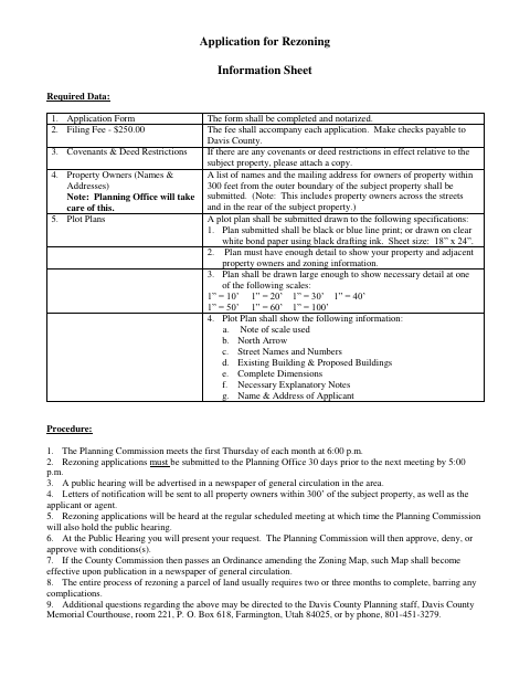 Rezoning Application, Davis County form, first page