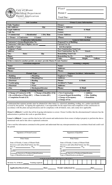 First page of the Building Permit Application