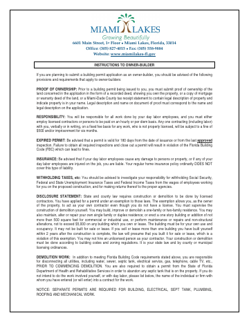 First page of the Owner-Builder Affidavit and Instructions