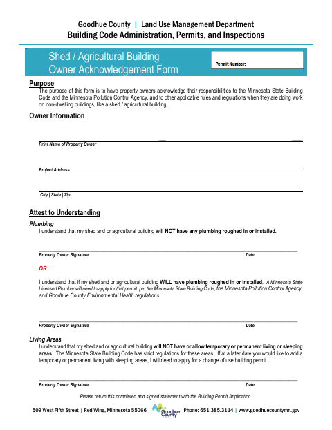 First page of the Shed / Agricultural Building Owner Acknowledgement Form