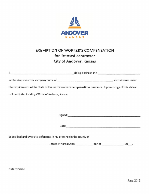 First page of the Contractor Insurance Exemptions