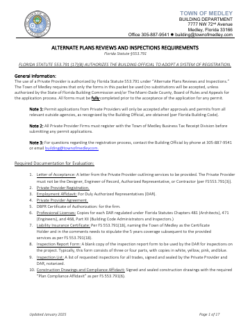 First page of the Private Provider Package