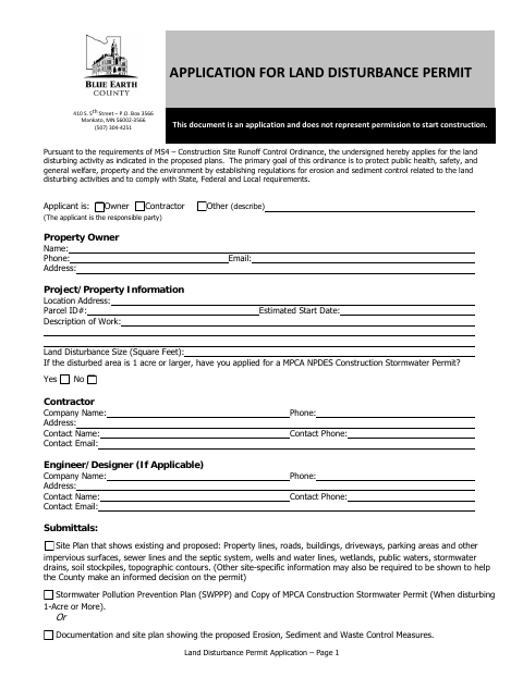 First page of the Land Disturbance Permit Application