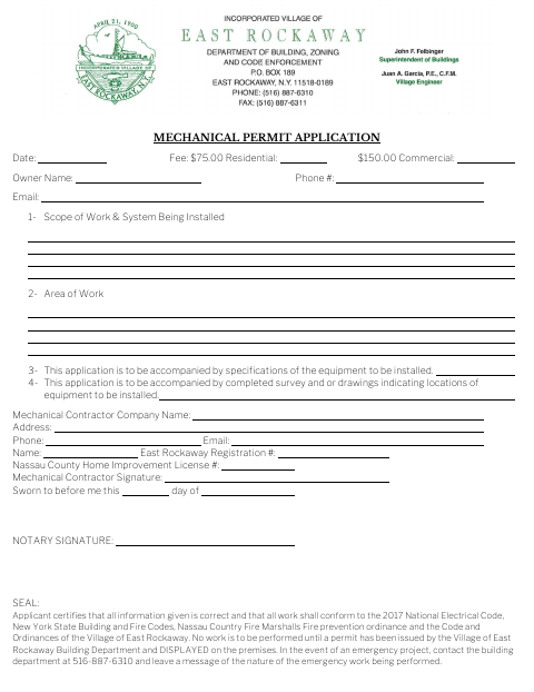 First page of the Mechanical Permit Application