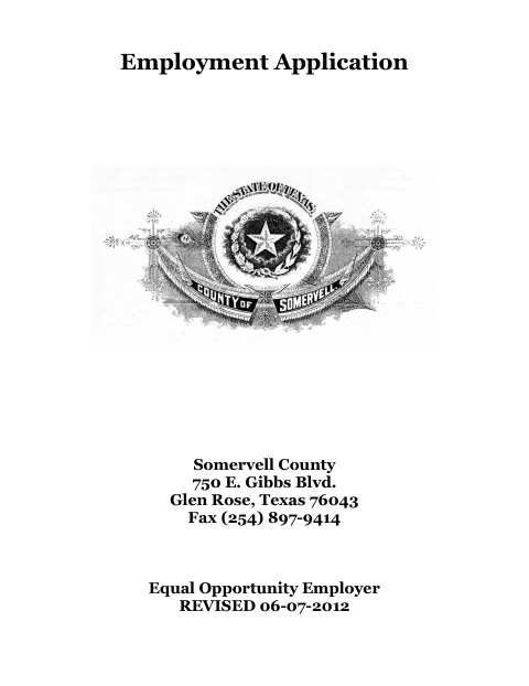 Application For Employment, Somervell County form, first page