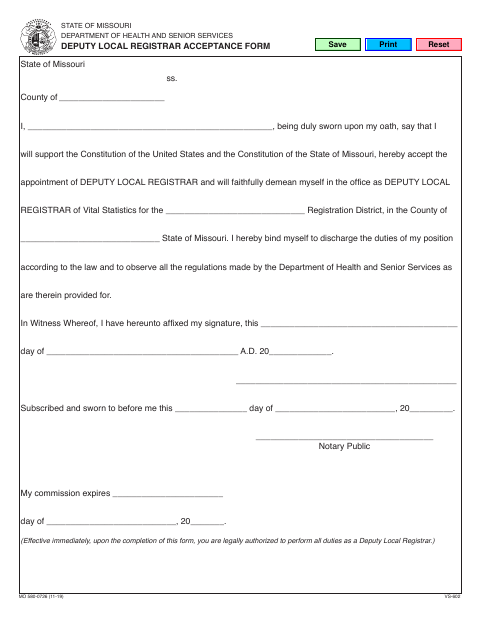 Deputy Local Registrar Acceptance Form 580-0726 first page