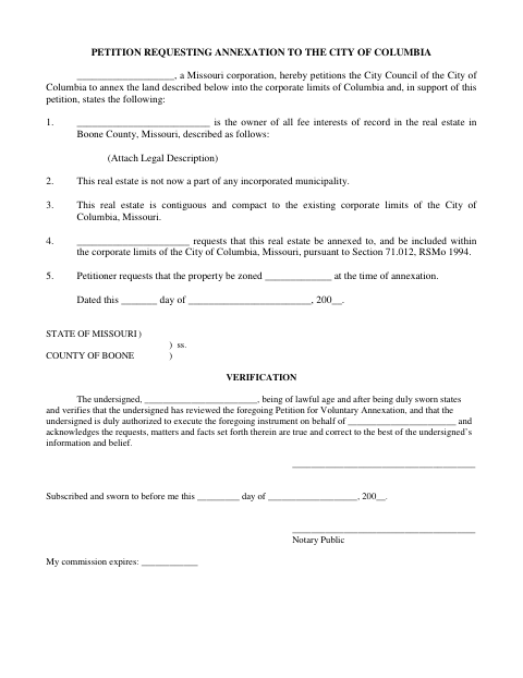 First page of the Petition Requesting Annexation