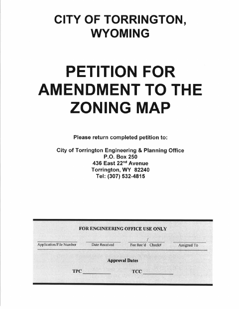 First page of the Petition for Amendment to the Zoning Map