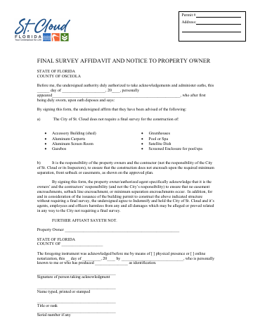 First page of the Final Survey Affidavit