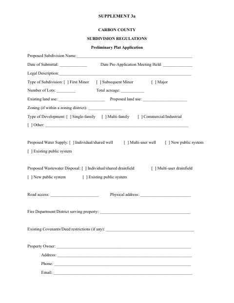 First page of the Preliminary Plat Application