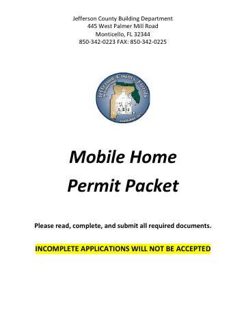 Mobile Home Permit Packet — Jefferson County form, first page
