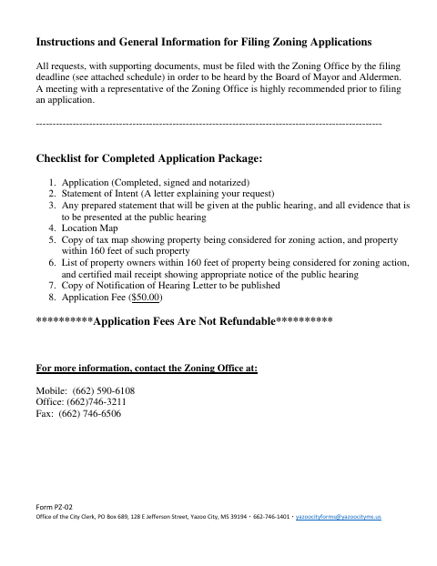First page of the Zoning Action Application