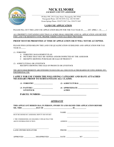 Land Use Application, Jackson County form, first page