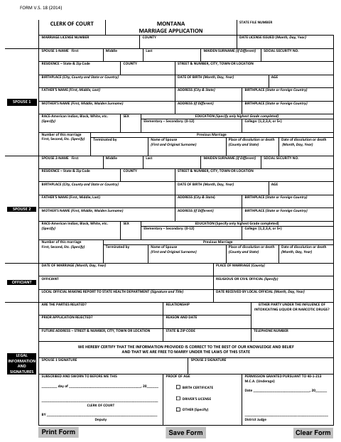 First page of the Montana Marriage Application