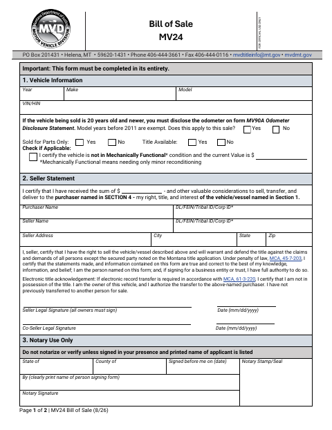MV24 Bill of Sale first page