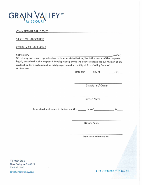 First page of the Ownership Affidavit