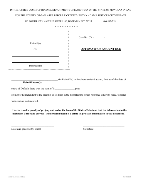 First page of the Affidavit of Amount Due