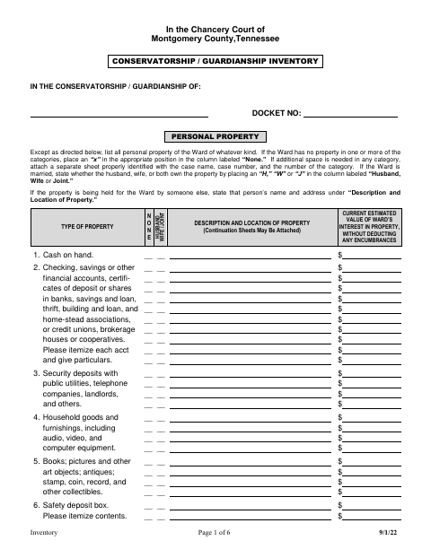Conservatorship and Guardianship Inventory, Montgomery County form, first page