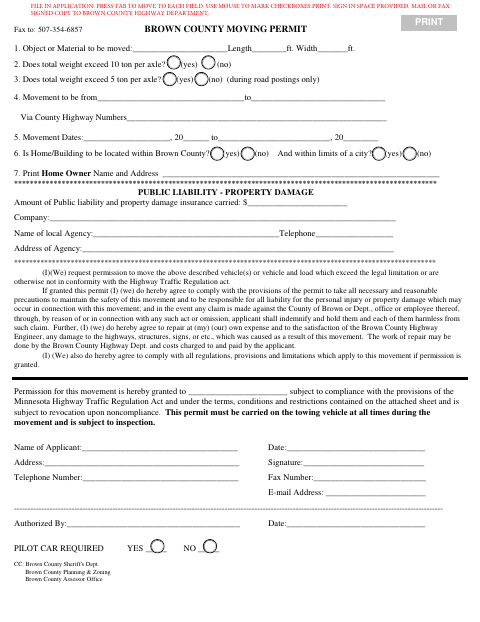 First page of the Moving Permit