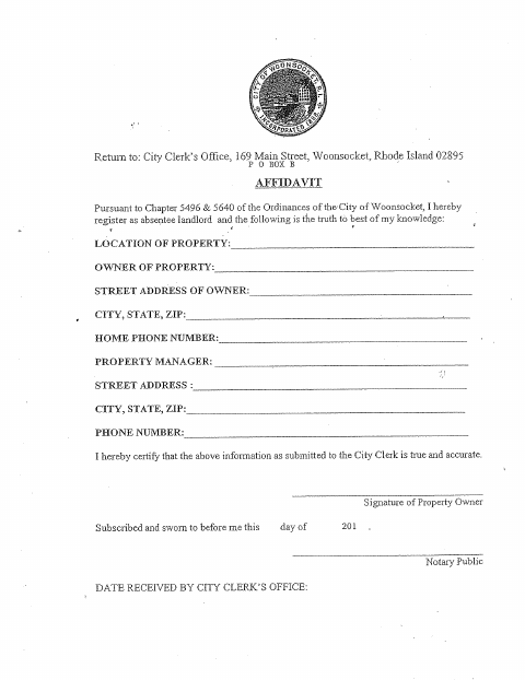 First page of the Absentee Landlord Affidavit
