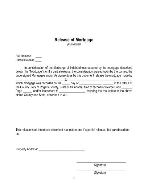 Release of Mortgage, Rogers County form, first page