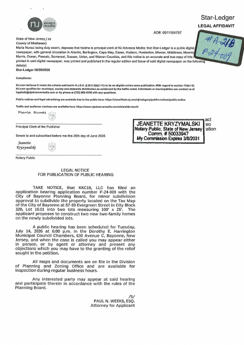 First page of the Affidavit of Publication