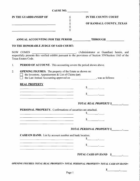 Annual Accounting, Randall County form, first page