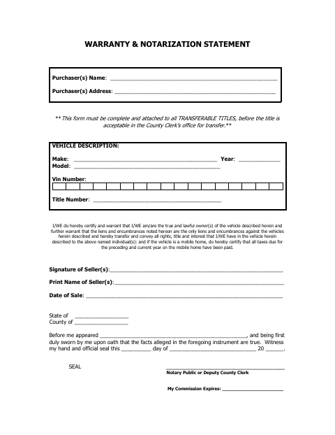 Warranty and Notarization Statement, Natrona County form, first page