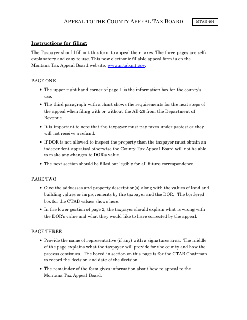 First page of the Appeal to the County Appeal Tax Board