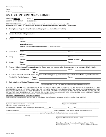 First page of the Notice of Commencement