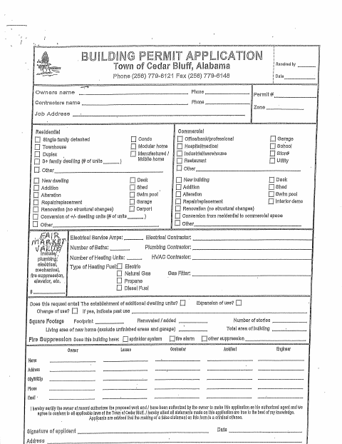 First page of the Building Permit Application