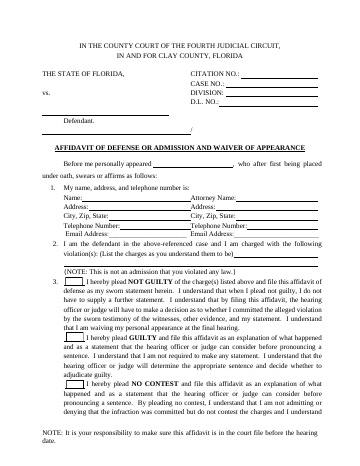 NOTE: It is your responsibility to make sure this affidavit is ... — Clay County form, first page