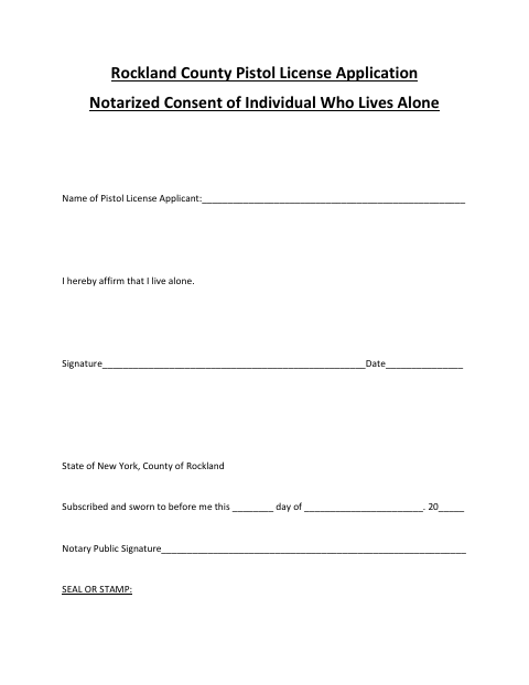 Notarized Consent of Individual Who Lives Alone, Rockland County form, first page
