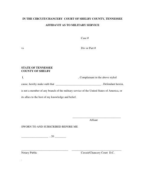 Affidavit as to Military Service, Shelby County form, first page