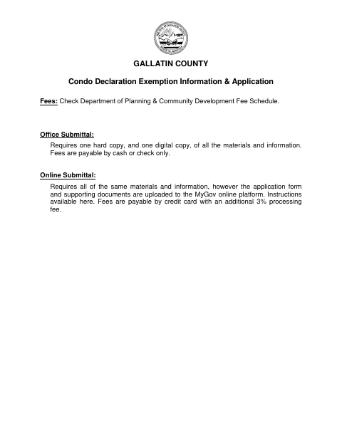 First page of the Condo Declaration Exemption Application