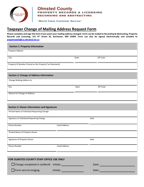 First page of the Taxpayer Change of Mailing Address Request Form