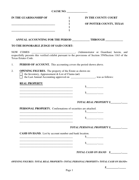 Annual Accounting, Potter County form, first page